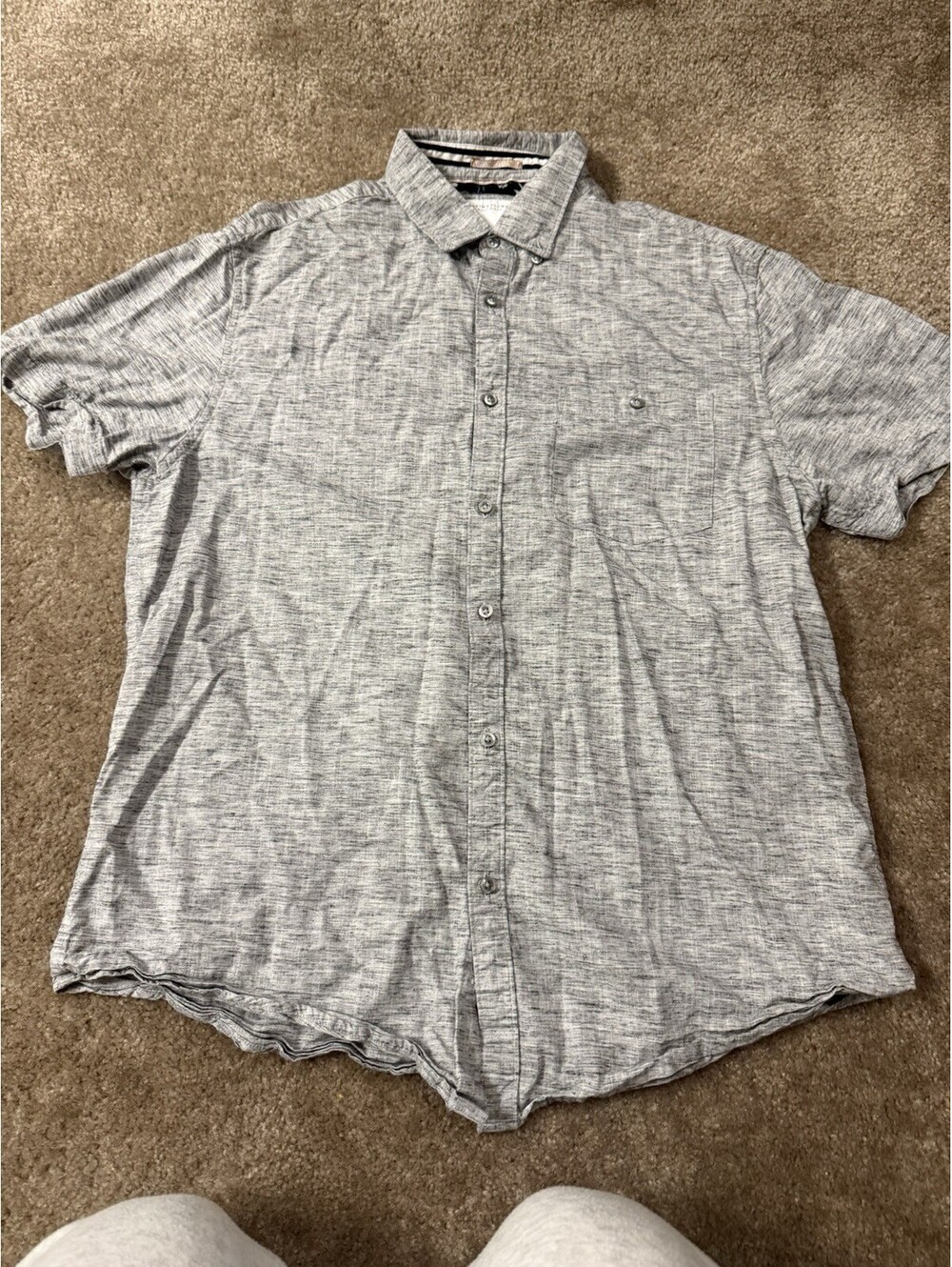 Denim & Flower Ricky Singh Men Shirt Large Gray Linen Short Sleeve Button Down